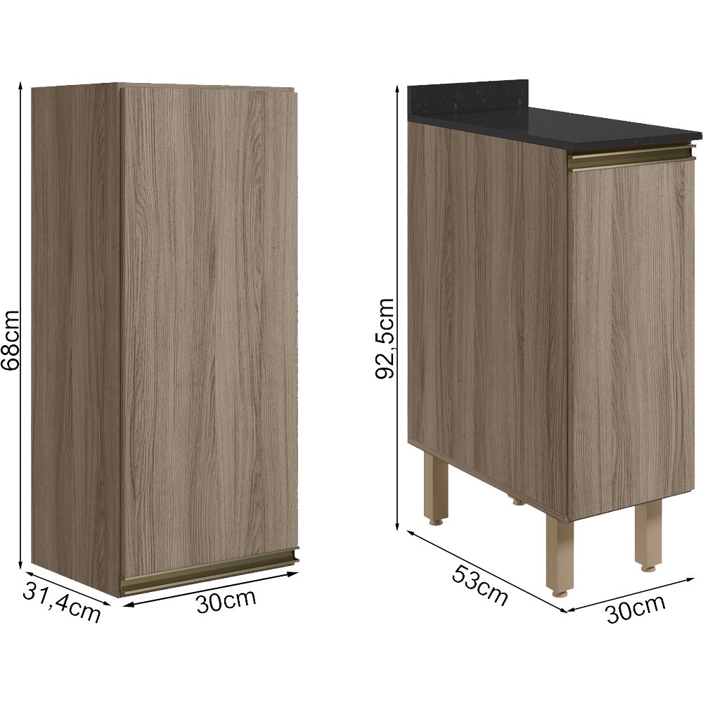 Armario Aereo Balcao 1 Porta 30cm MDF Kali Carvalho Toq Carvalho Toq Nicioli