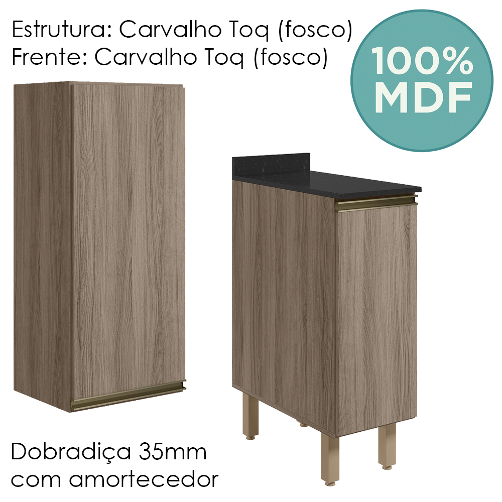 Armario Aereo Balcao 1 Porta 30cm MDF Kali Carvalho Toq Carvalho Toq Nicioli