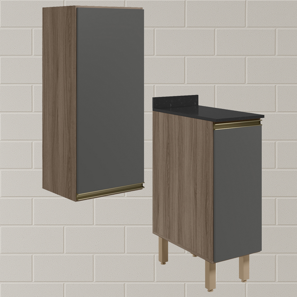 Armario Aereo Balcao 1 Porta 30cm MDF Kali Carvalho Toq Chumbo Nicioli