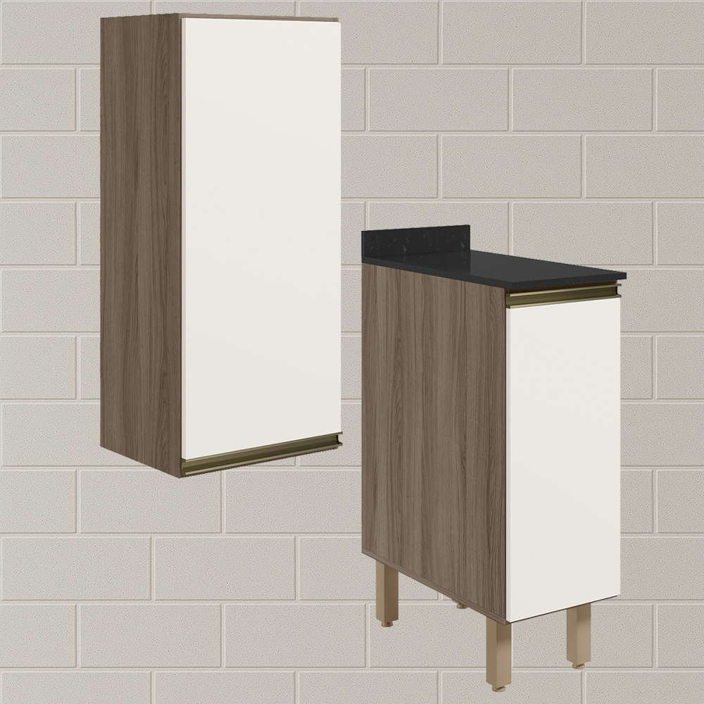 Armario Aereo Balcao 1 Porta 30cm MDF Kali Carvalho Toq Off White Cetim Nicioli