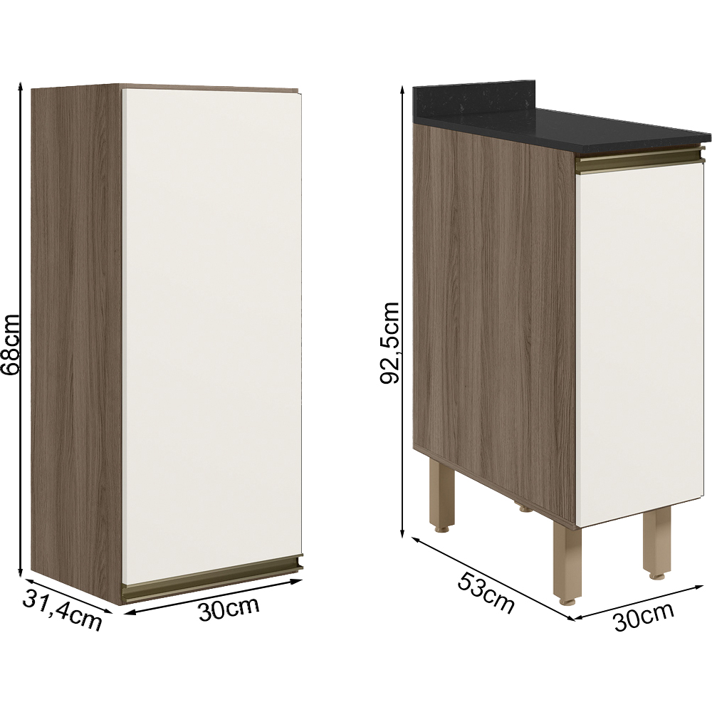 Armario Aereo Balcao 1 Porta 30cm MDF Kali Carvalho Toq Off White Cetim Nicioli