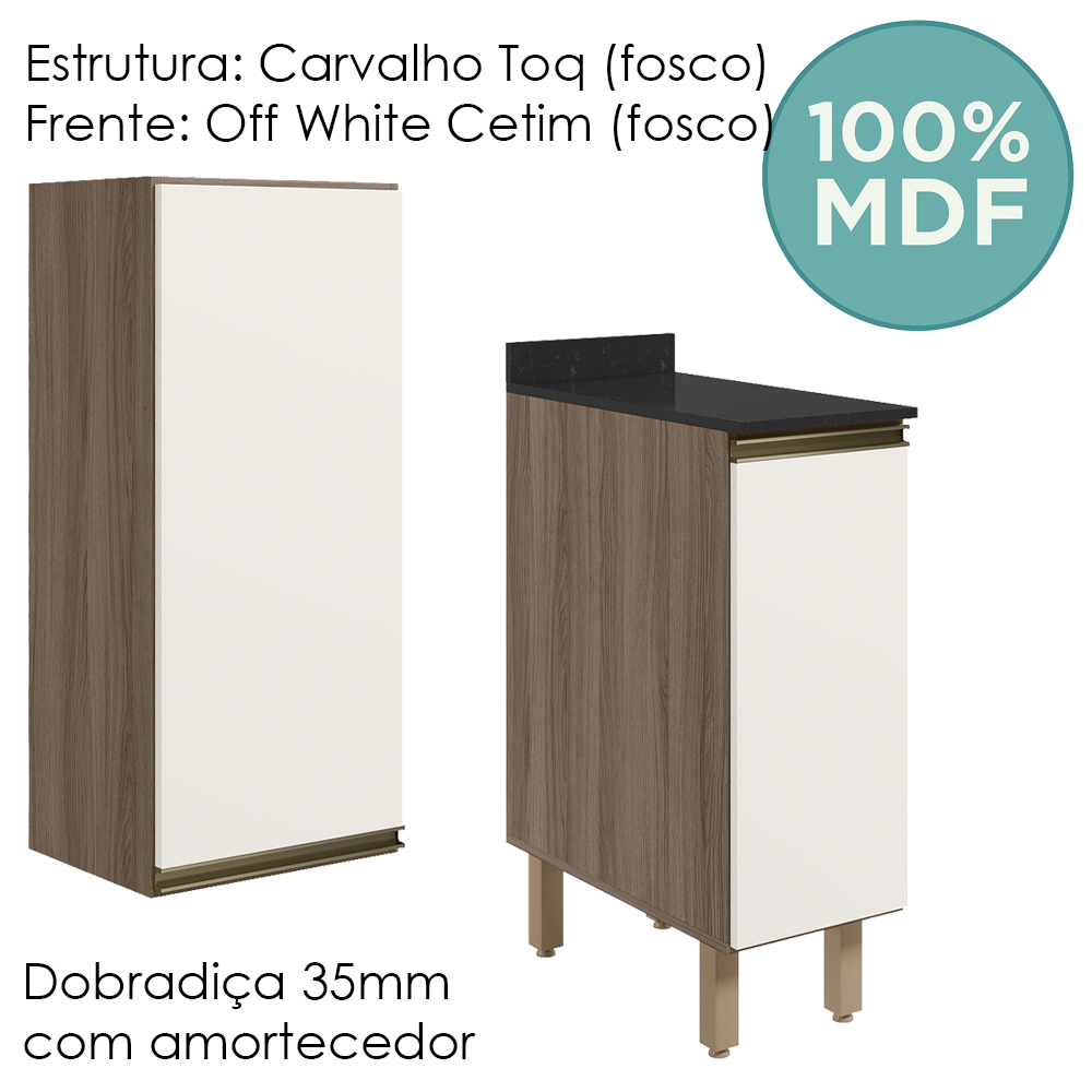 Armario Aereo Balcao 1 Porta 30cm MDF Kali Carvalho Toq Off White Cetim Nicioli