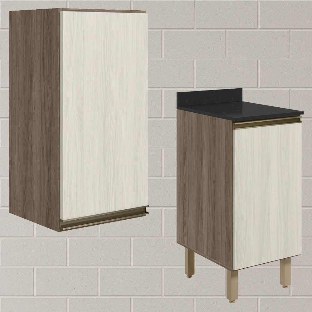 Armario Aereo Balcao 1 Porta 40cm MDF Kali Carvalho Toq Bianco Toq Nicioli