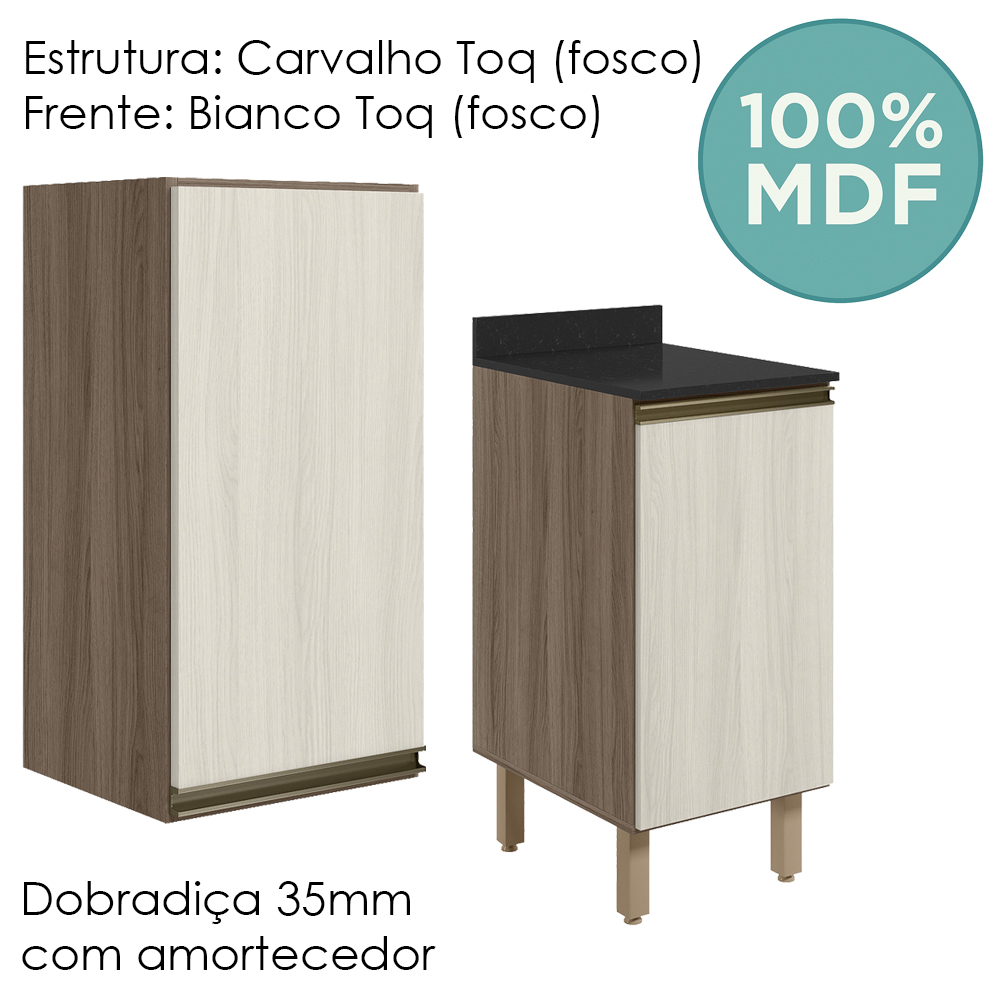 Armario Aereo Balcao 1 Porta 40cm MDF Kali Carvalho Toq Bianco Toq Nicioli