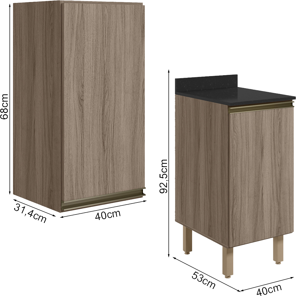 Armario Aereo Balcao 1 Porta 40cm MDF Kali Carvalho Toq Carvalho Toq Nicioli