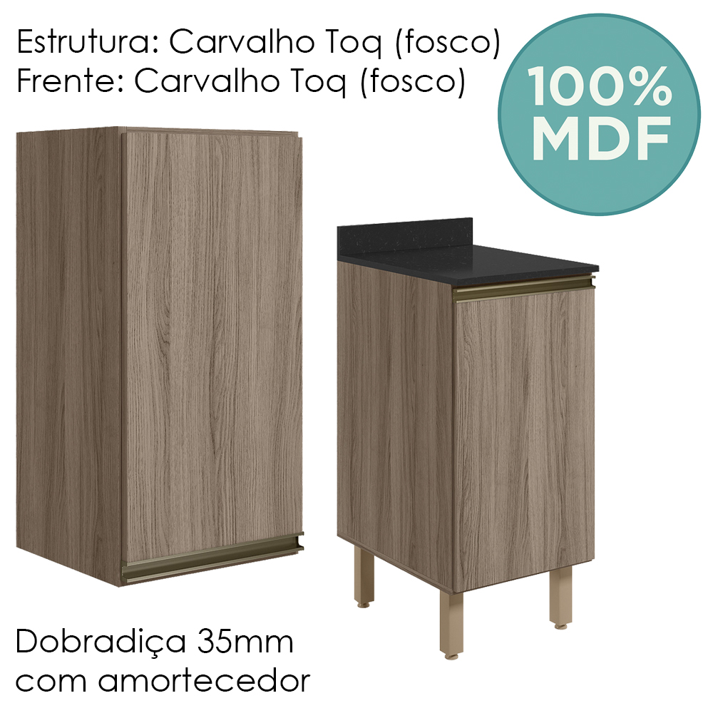Armario Aereo Balcao 1 Porta 40cm MDF Kali Carvalho Toq Carvalho Toq Nicioli