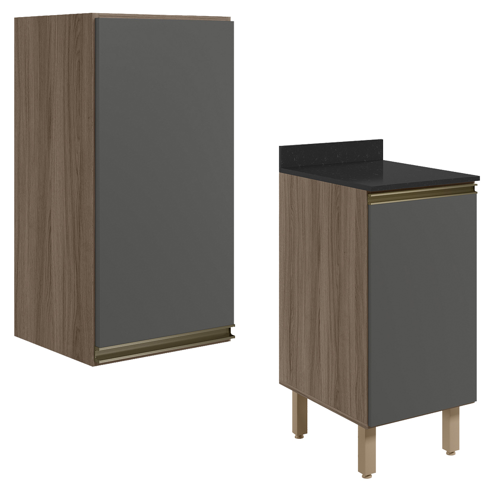 Armario Aereo Balcao 1 Porta 40cm MDF Kali Carvalho Toq Chumbo Nicioli