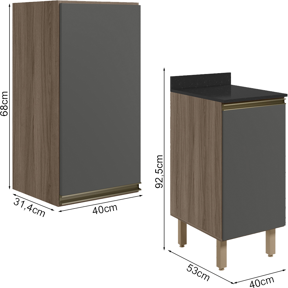 Armario Aereo Balcao 1 Porta 40cm MDF Kali Carvalho Toq Chumbo Nicioli