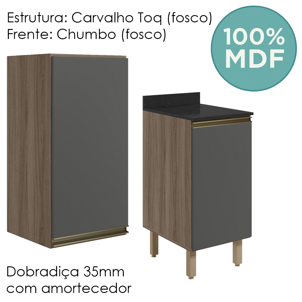 Armario Aereo Balcao 1 Porta 40cm MDF Kali Carvalho Toq Chumbo Nicioli