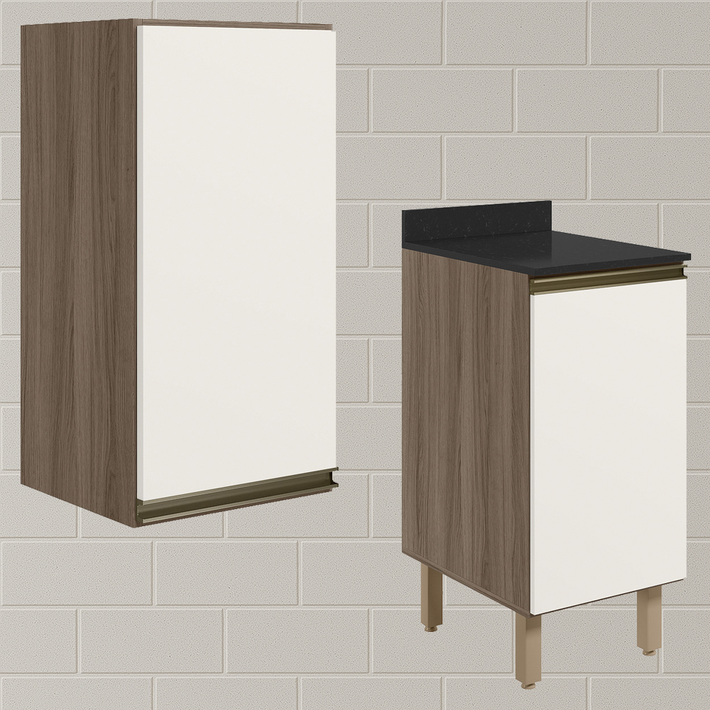 Armario Aereo Balcao 1 Porta 40cm MDF Kali Carvalho Toq Off White Cetim Nicioli
