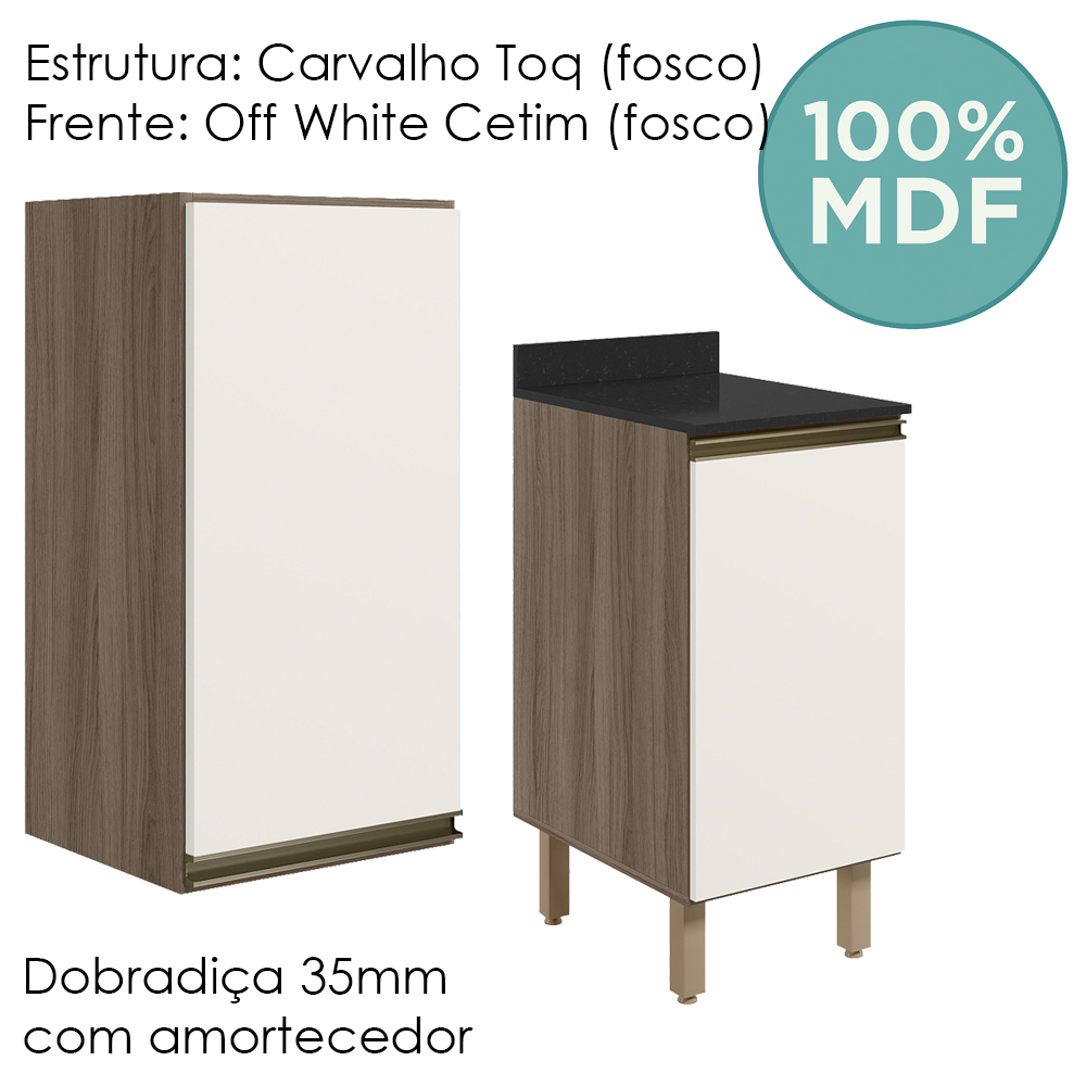 Armario Aereo Balcao 1 Porta 40cm MDF Kali Carvalho Toq Off White Cetim Nicioli