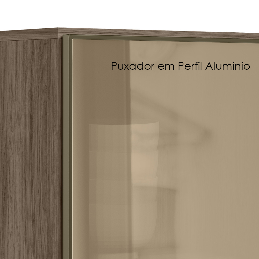 Armario Aereo Balcao 1P Vidro 40cm MDF Kali Carvalho Toq Carvalho Toq Nicioli