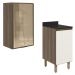 Armario Aereo Balcao 1P Vidro 40cm MDF Kali Carvalho Toq Off White Cetim Nicioli