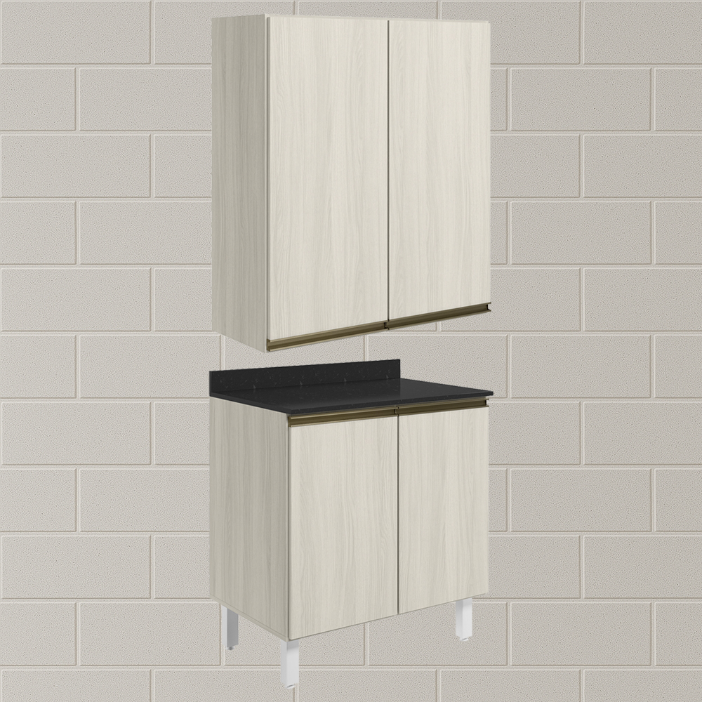 Armario Aereo Balcao 2 Portas 60cm MDF Kali Bianco Toq Bianco Toq Nicioli