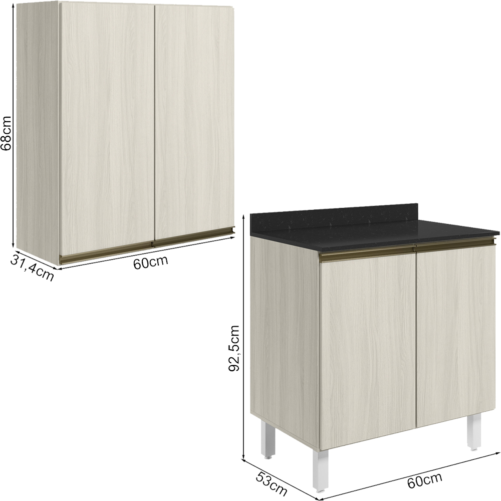 Armario Aereo Balcao 2 Portas 60cm MDF Kali Bianco Toq Bianco Toq Nicioli