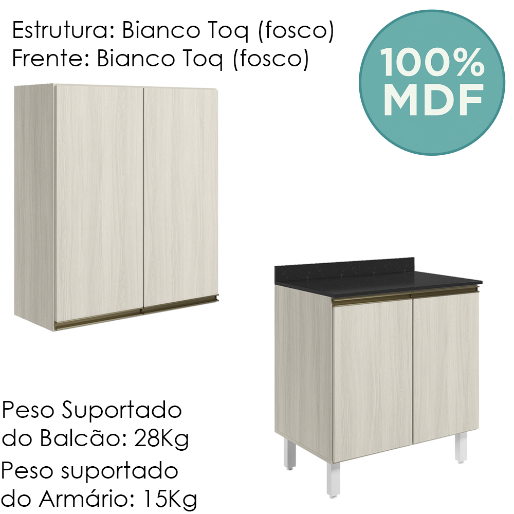Armario Aereo Balcao 2 Portas 60cm MDF Kali Bianco Toq Bianco Toq Nicioli