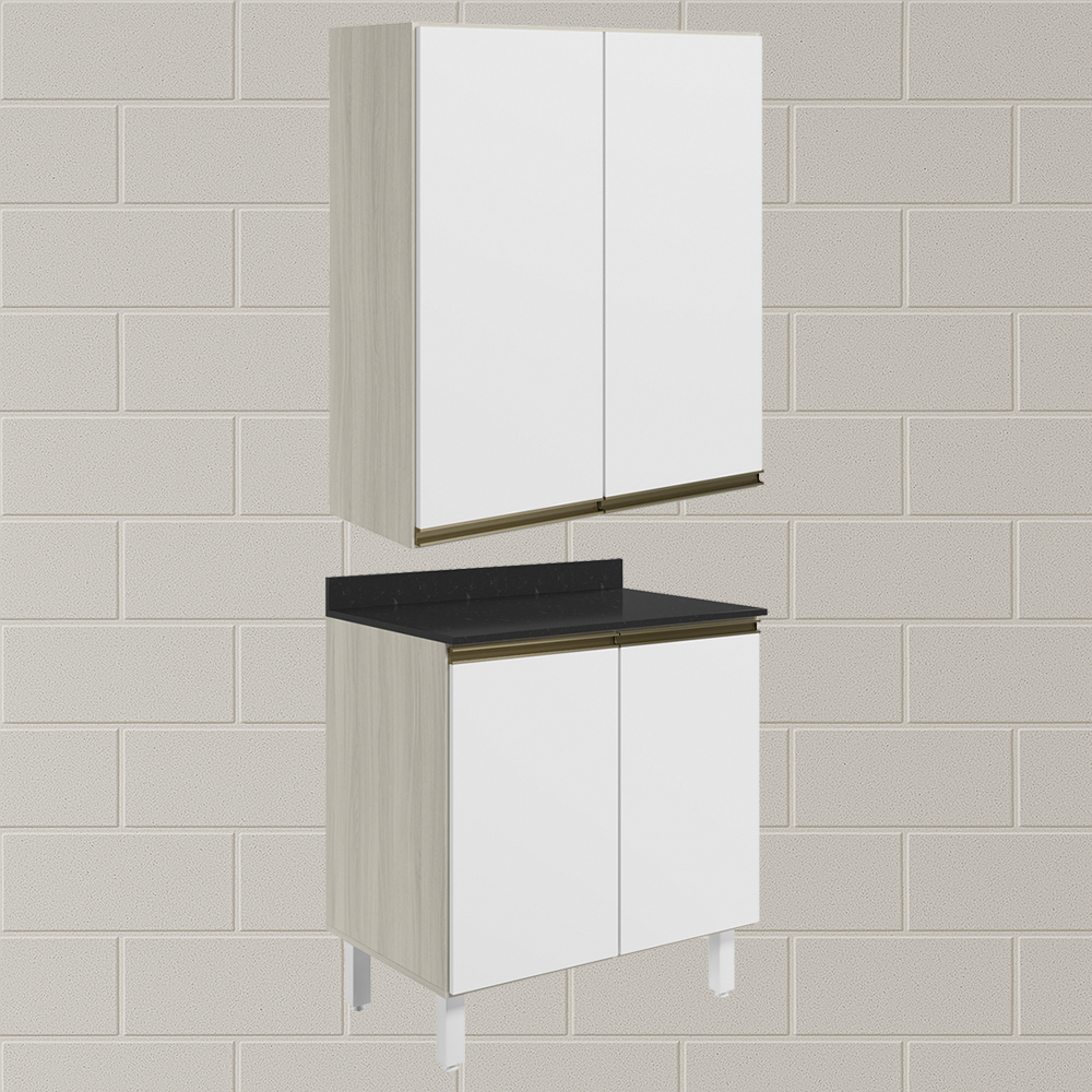 Armario Aereo Balcao 2 Portas 60cm MDF Kali Bianco Toq Branco Uv Nicioli
