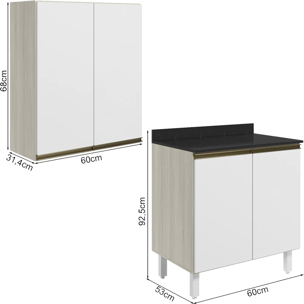 Armario Aereo Balcao 2 Portas 60cm MDF Kali Bianco Toq Branco Uv Nicioli