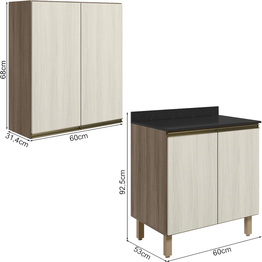 Armario Aereo Balcao 2 Portas 60cm MDF Kali Carvalho Toq Bianco Toq Nicioli