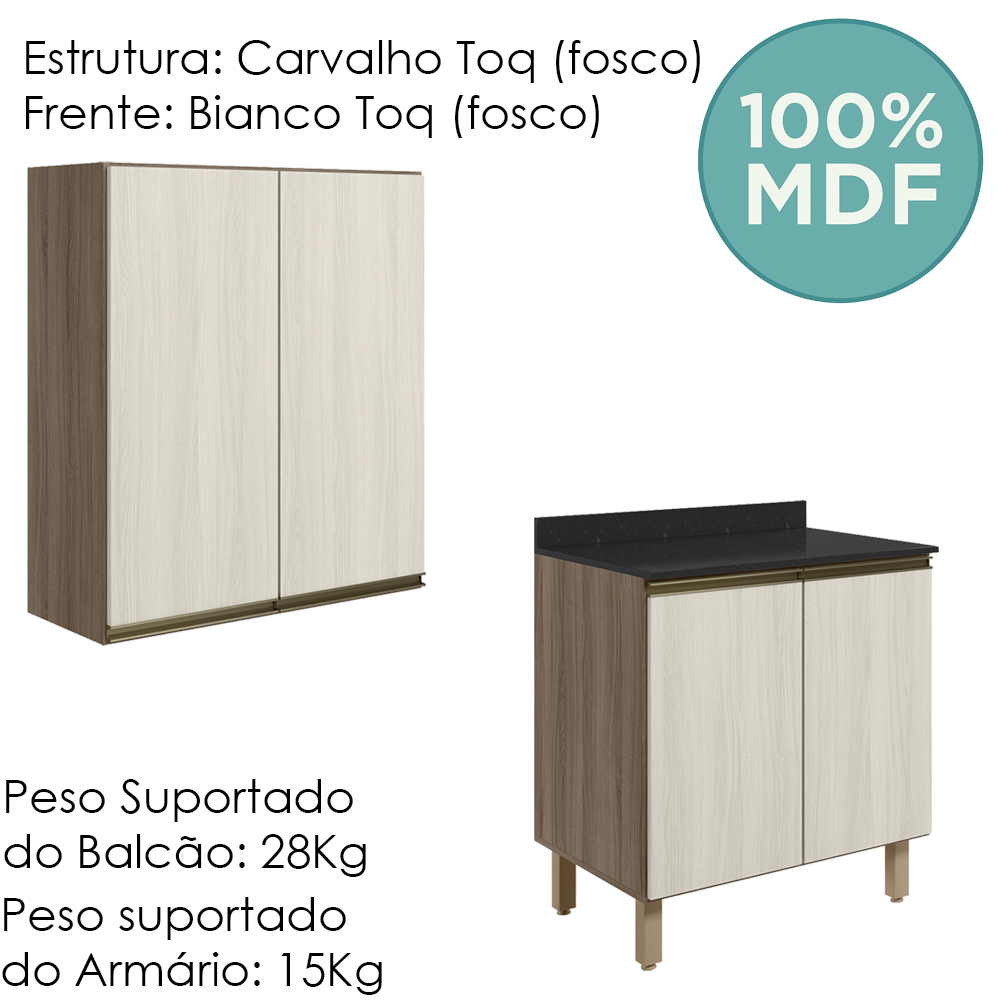 Armario Aereo Balcao 2 Portas 60cm MDF Kali Carvalho Toq Bianco Toq Nicioli