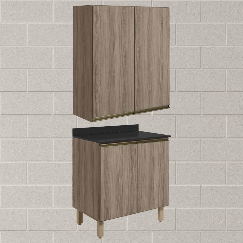 Armario Aereo Balcao 2 Portas 60cm MDF Kali Carvalho Toq Carvalho Toq Nicioli