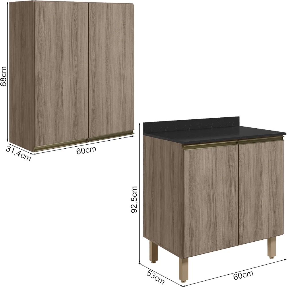 Armario Aereo Balcao 2 Portas 60cm MDF Kali Carvalho Toq Carvalho Toq Nicioli