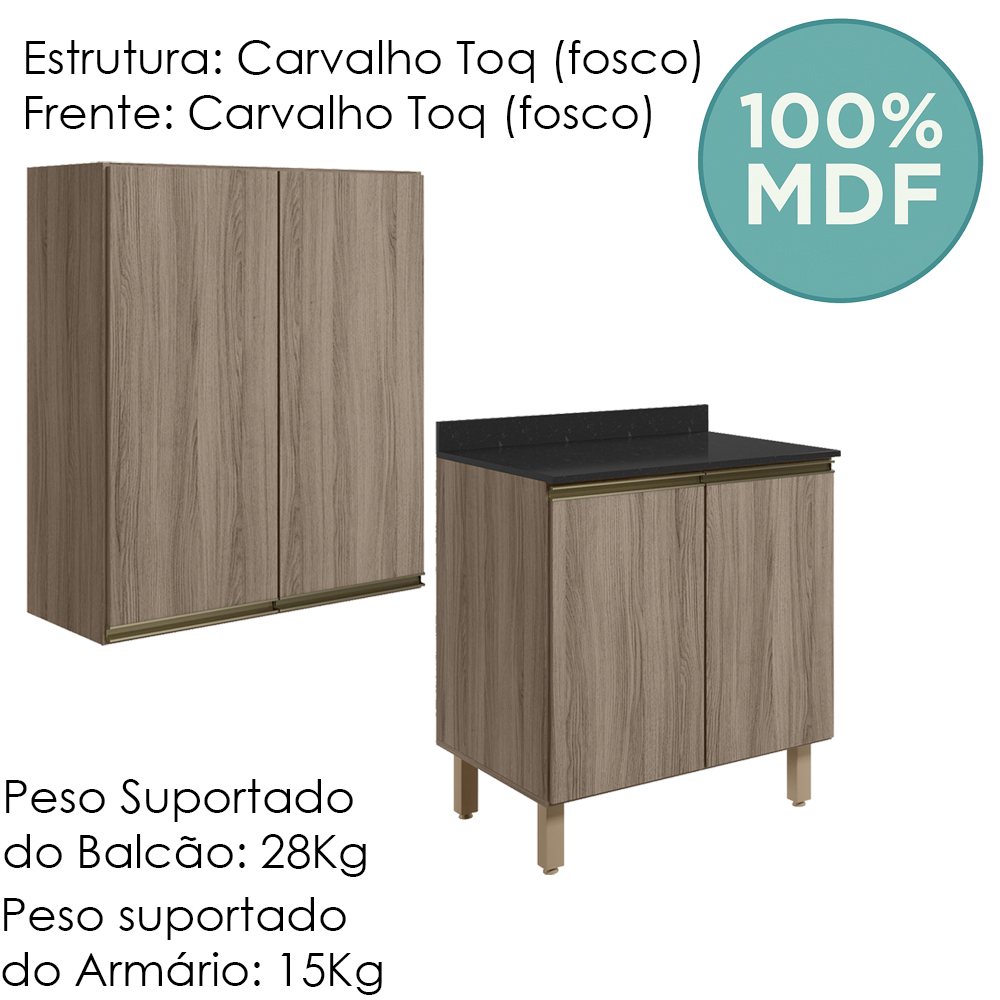 Armario Aereo Balcao 2 Portas 60cm MDF Kali Carvalho Toq Carvalho Toq Nicioli