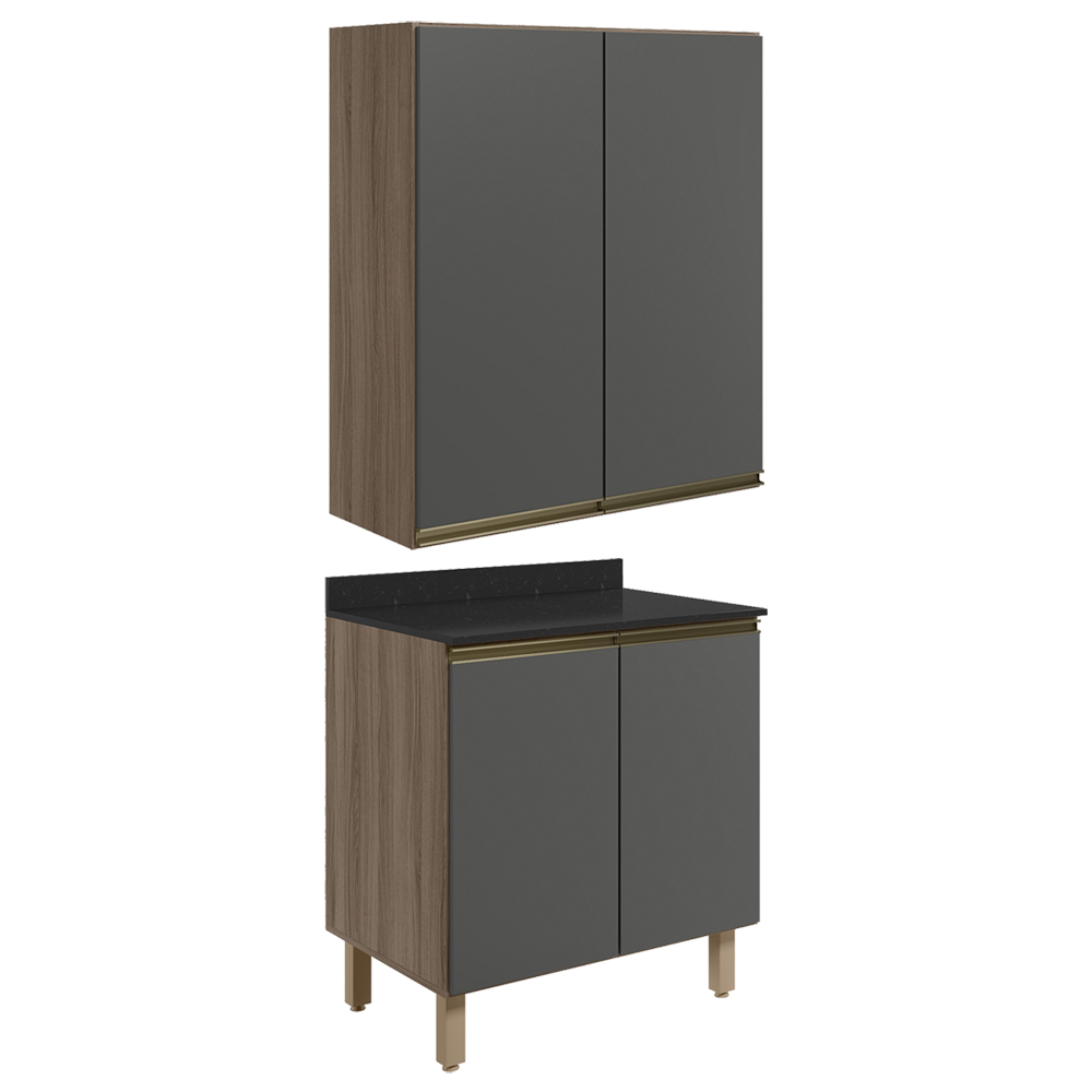 Armario Aereo Balcao 2 Portas 60cm MDF Kali Carvalho Toq Chumbo Nicioli
