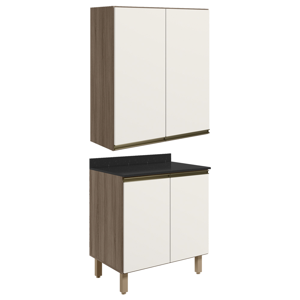 Armario Aereo Balcao 2 Portas 60cm MDF Kali Carvalho Toq Off White Cetim Nicioli