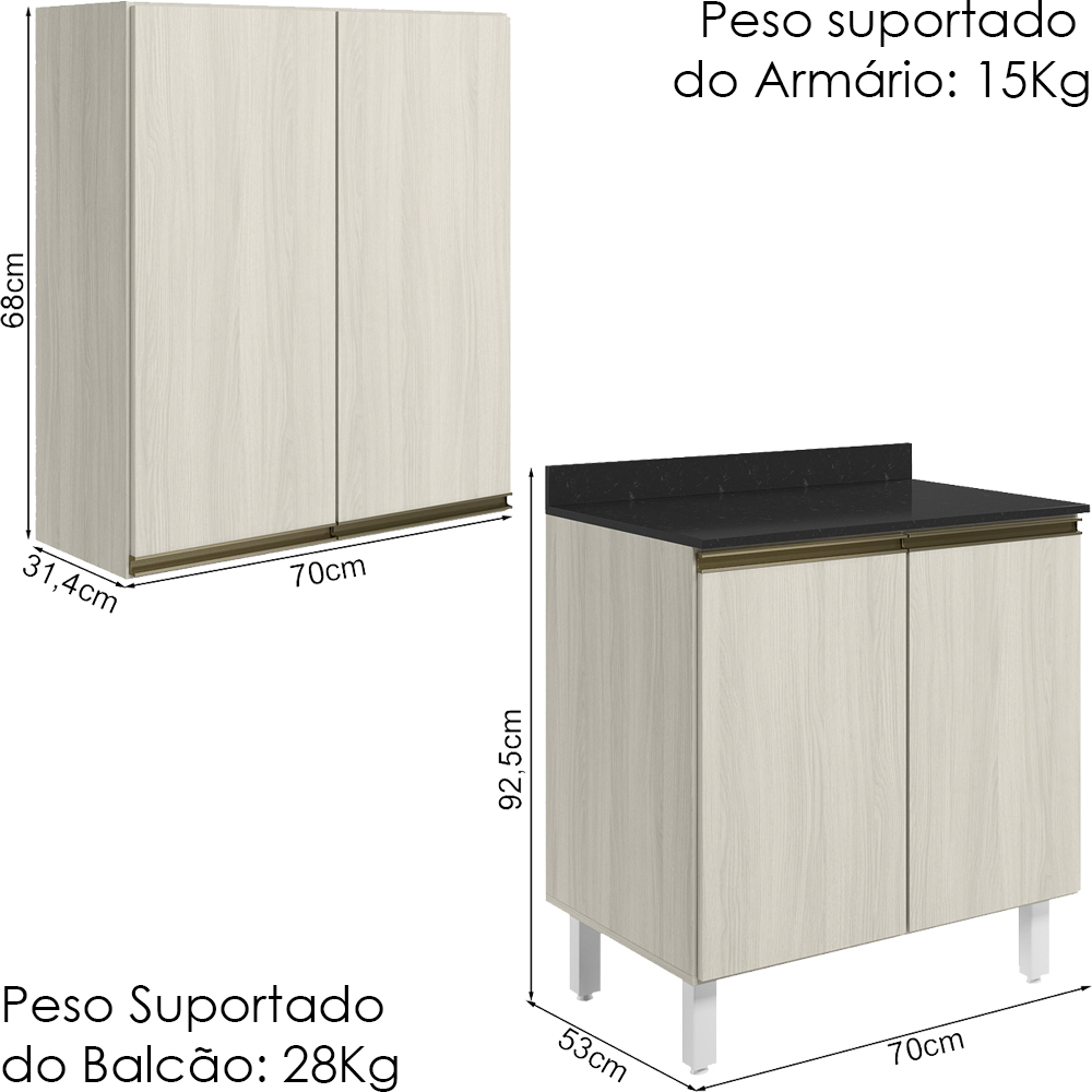 Armario Aereo Balcao 2 Portas 70cm MDF Kali Bianco Toq Bianco Toq Nicioli
