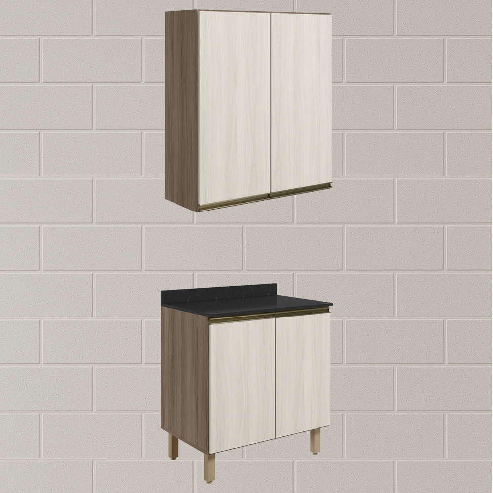 Armario Aereo Balcao 2 Portas 70cm MDF Kali Carvalho Toq Bianco Toq Nicioli