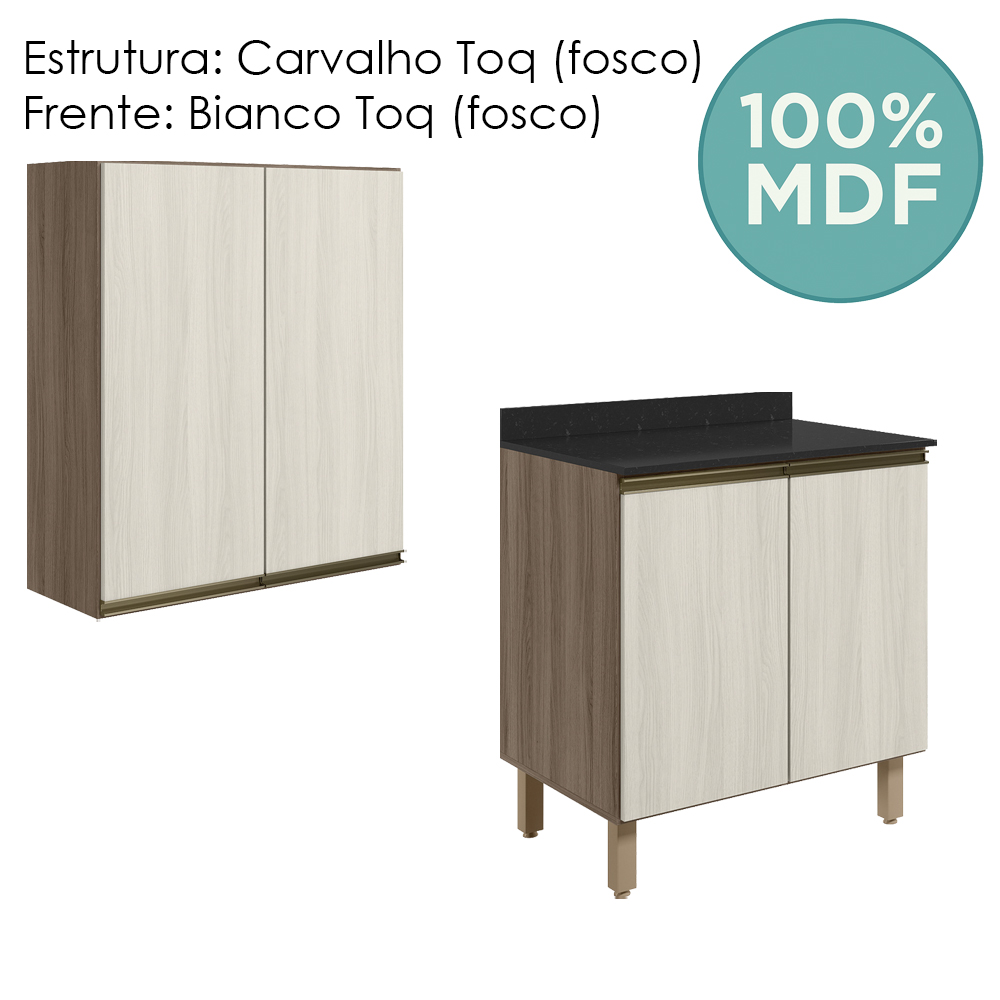 Armario Aereo Balcao 2 Portas 70cm MDF Kali Carvalho Toq Bianco Toq Nicioli