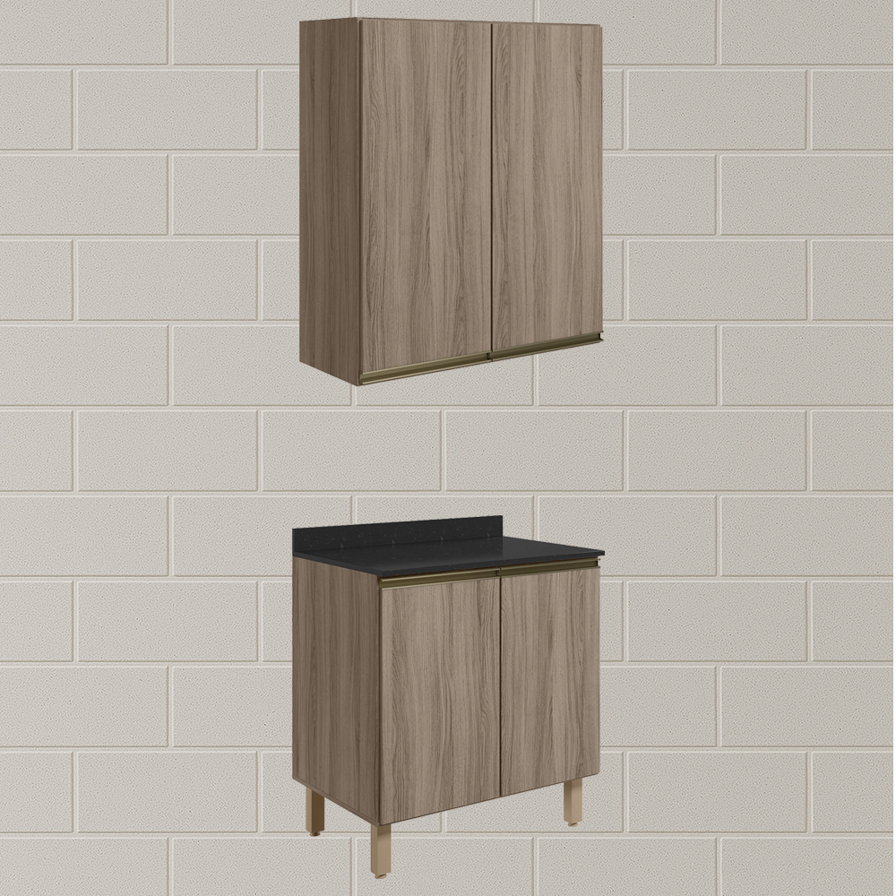 Armario Aereo Balcao 2 Portas 70cm MDF Kali Carvalho Toq Carvalho Toq Nicioli
