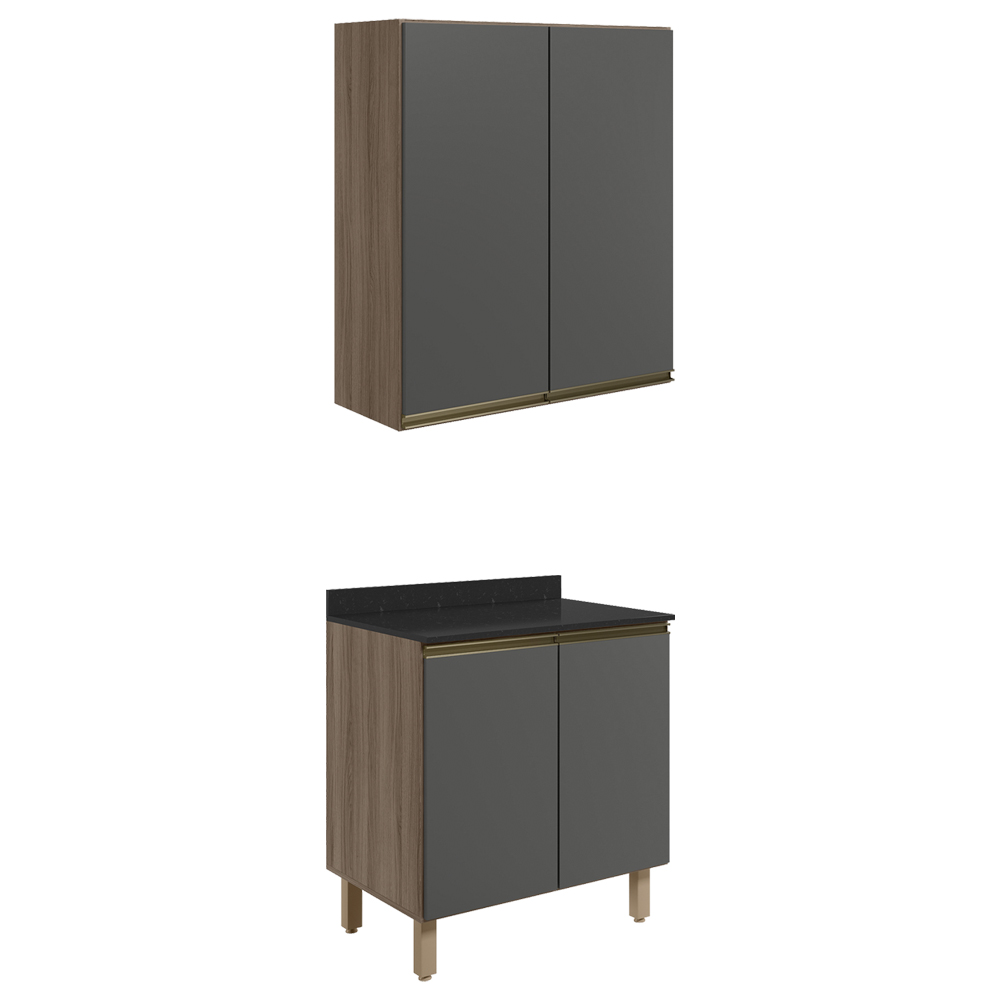 Armario Aereo Balcao 2 Portas 70cm MDF Kali Carvalho Toq Chumbo Nicioli