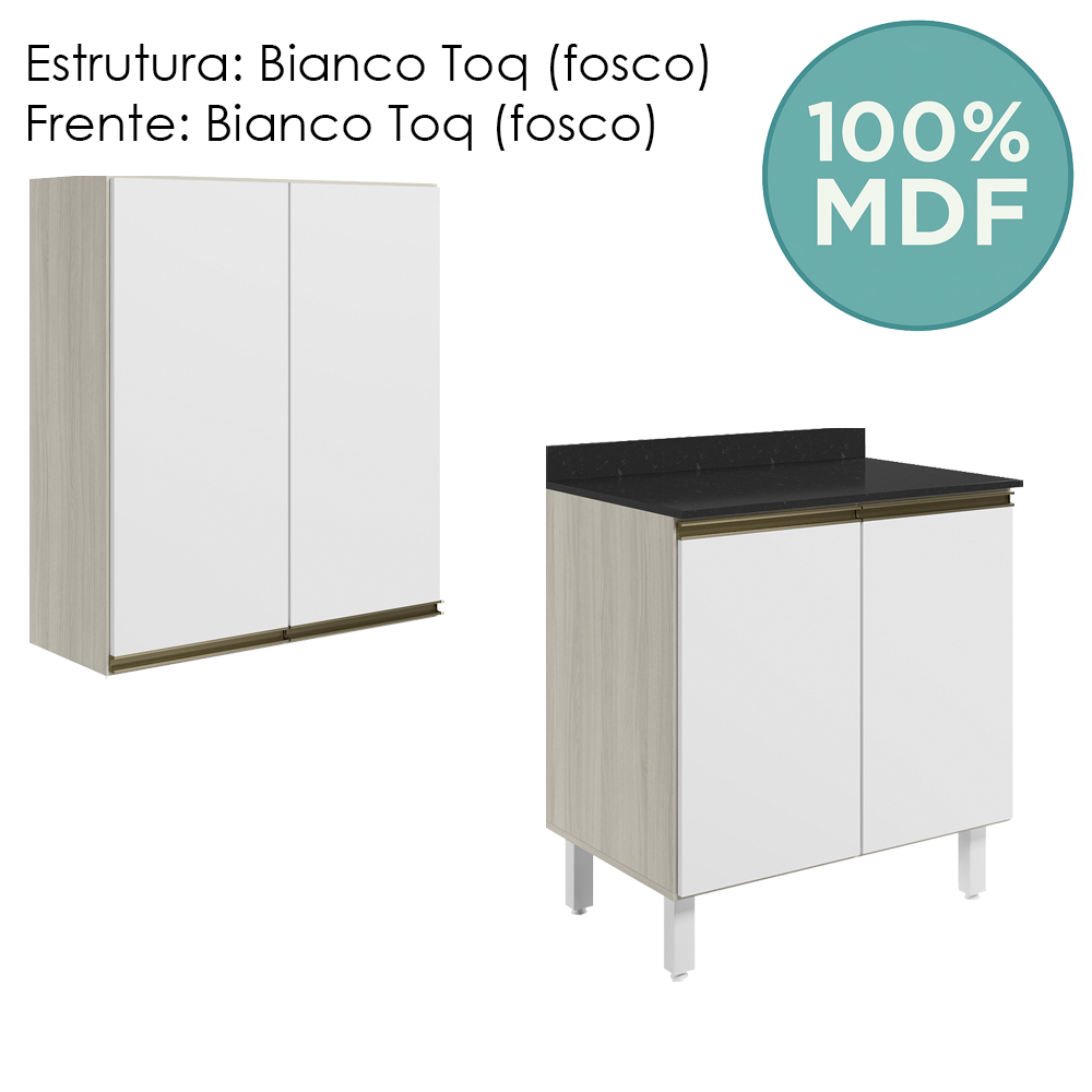 Armario Aereo Balcao 2 Portas 80cm MDF Kali Bianco Toq Bianco Toq Nicioli
