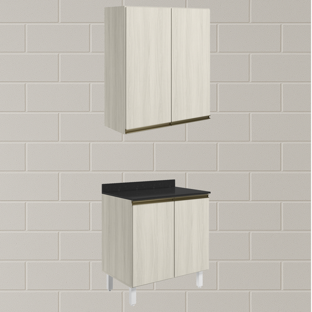 Armario Aereo Balcao 2 Portas 80cm MDF Kali Bianco Toq Bianco Toq Nicioli