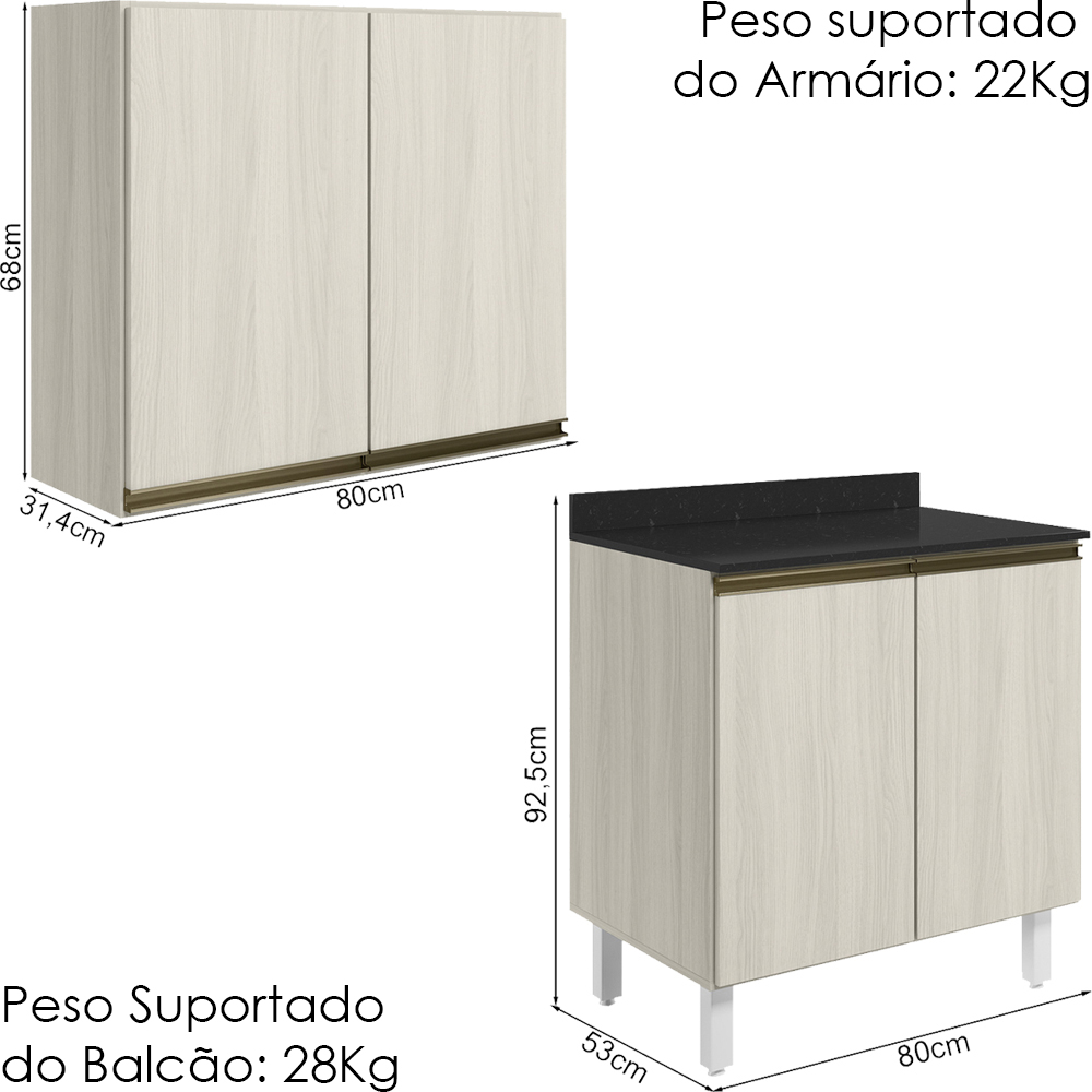 Armario Aereo Balcao 2 Portas 80cm MDF Kali Bianco Toq Bianco Toq Nicioli