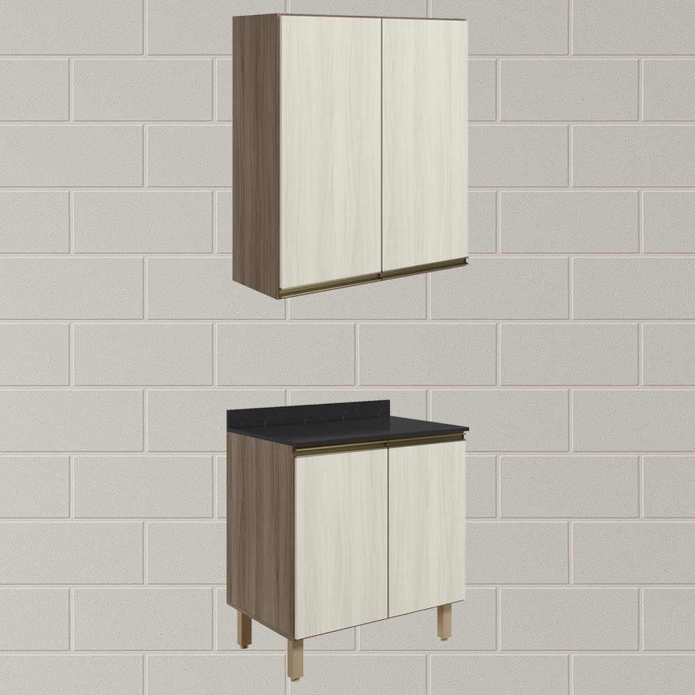 Armario Aereo Balcao 2 Portas 80cm MDF Kali Carvalho Toq Bianco Toq Nicioli
