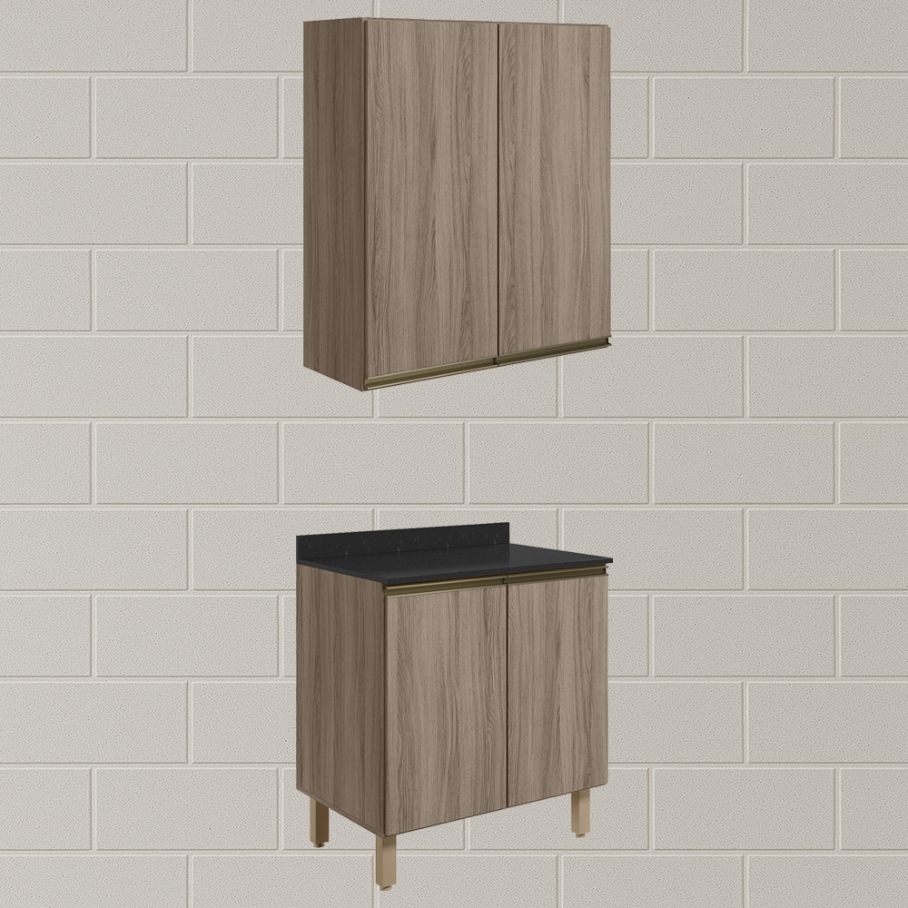 Armario Aereo Balcao 2 Portas 80cm MDF Kali Carvalho Toq Carvalho Toq Nicioli