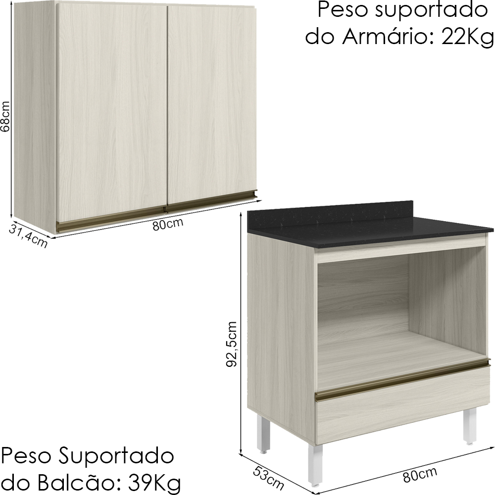 Armario Aereo Balcao Forno 80cm MDF Kali Bianco Toq Bianco Toq Nicioli