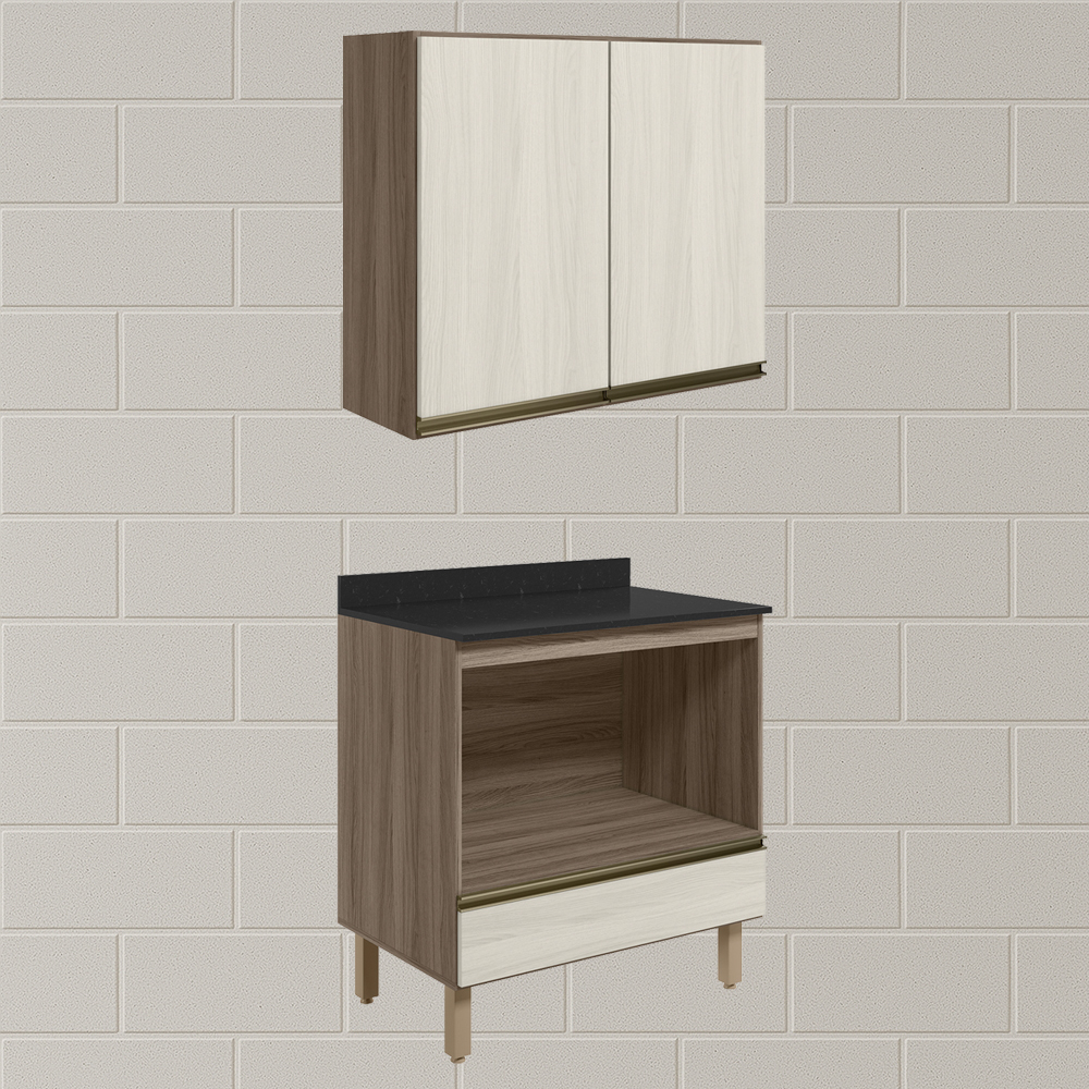 Armario Aereo Balcao Forno 80cm MDF Kali Carvalho Toq Bianco Toq Nicioli