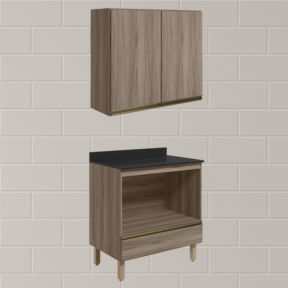 Armario Aereo Balcao Forno 80cm MDF Kali Carvalho Toq Carvalho Toq Nicioli