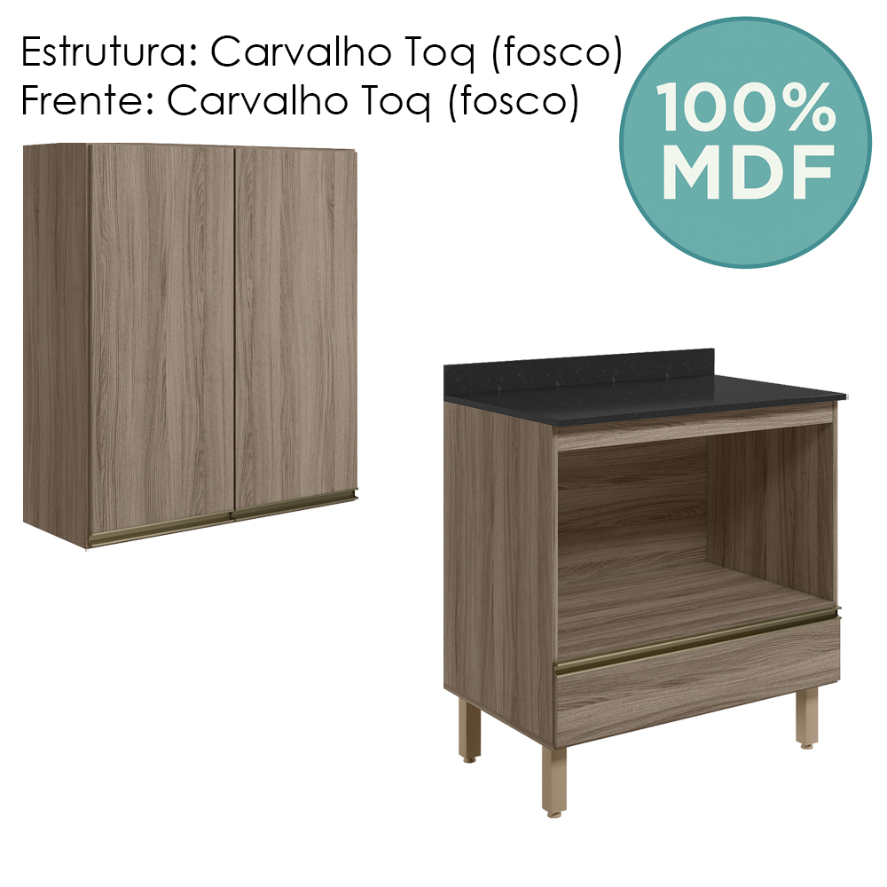 Armario Aereo Balcao Forno 80cm MDF Kali Carvalho Toq Carvalho Toq Nicioli