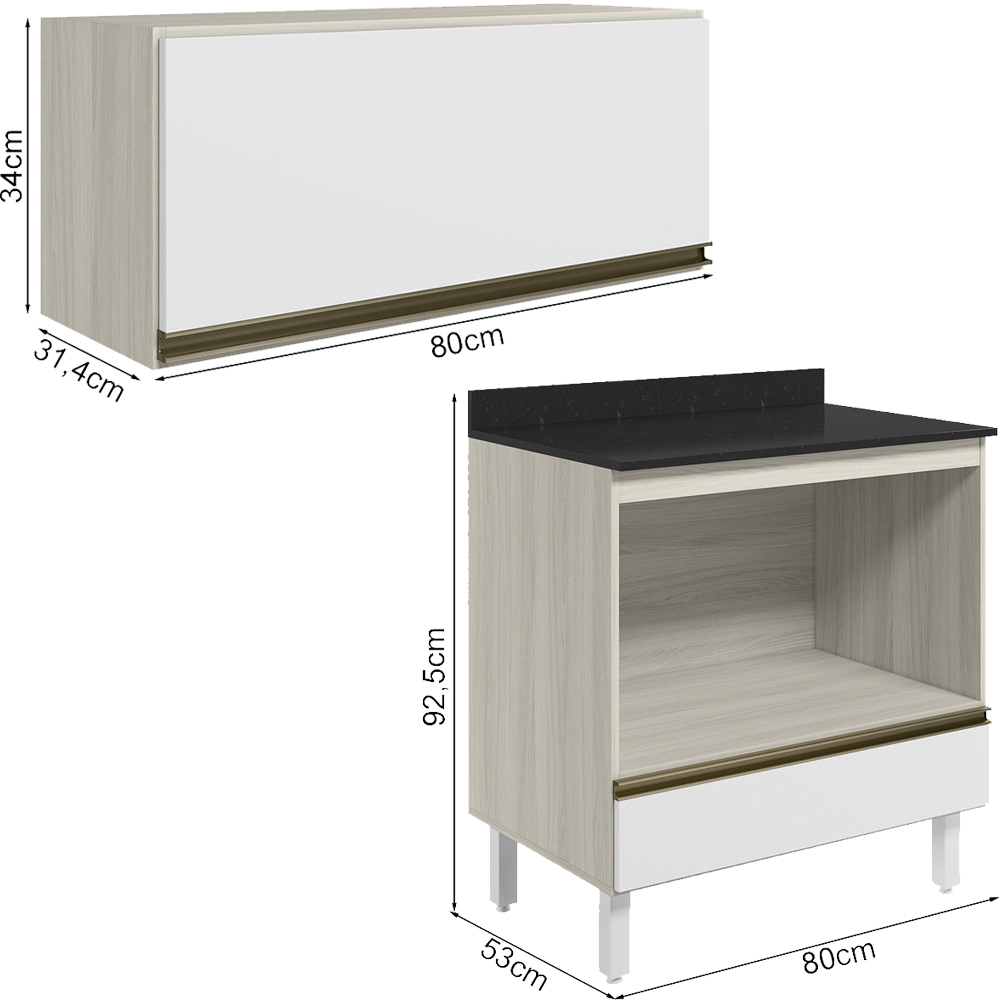 Armario Aereo Balcao Forno MDF Kali Bianco Toq Branco Uv Nicioli