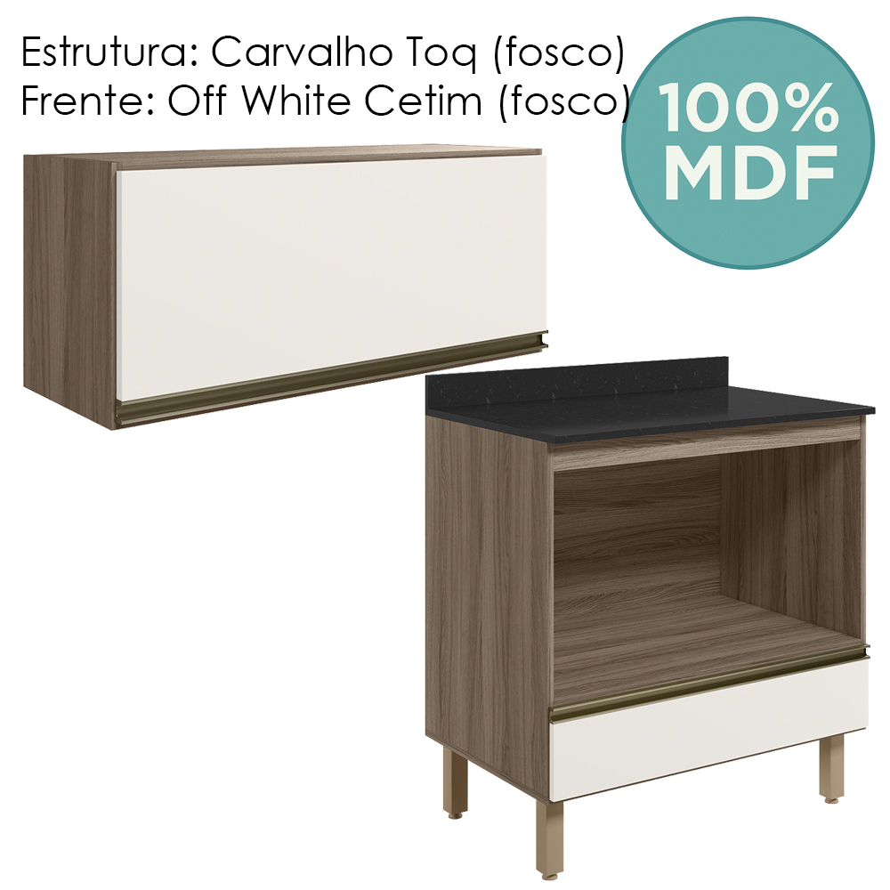 Armario Aereo Balcao Forno MDF Kali Carvalho Toq Off White Cetim Nicioli