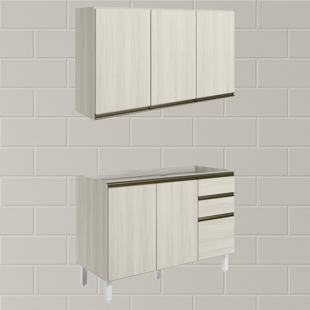 Armario Aereo Balcao Pia 120 cm MDF Kali Bianco Toq Bianco Toq Nicioli