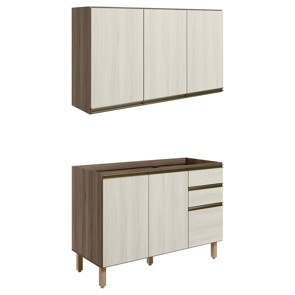 Armario Aereo Balcao Pia 120 cm MDF Kali Carvalho Toq Bianco Toq Nicioli