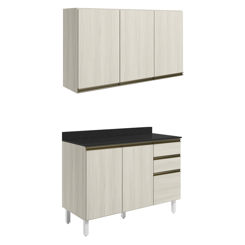 Armario Aereo Balcao Tampo 120cm MDF Kali Bianco Toq Bianco Toq Nicioli