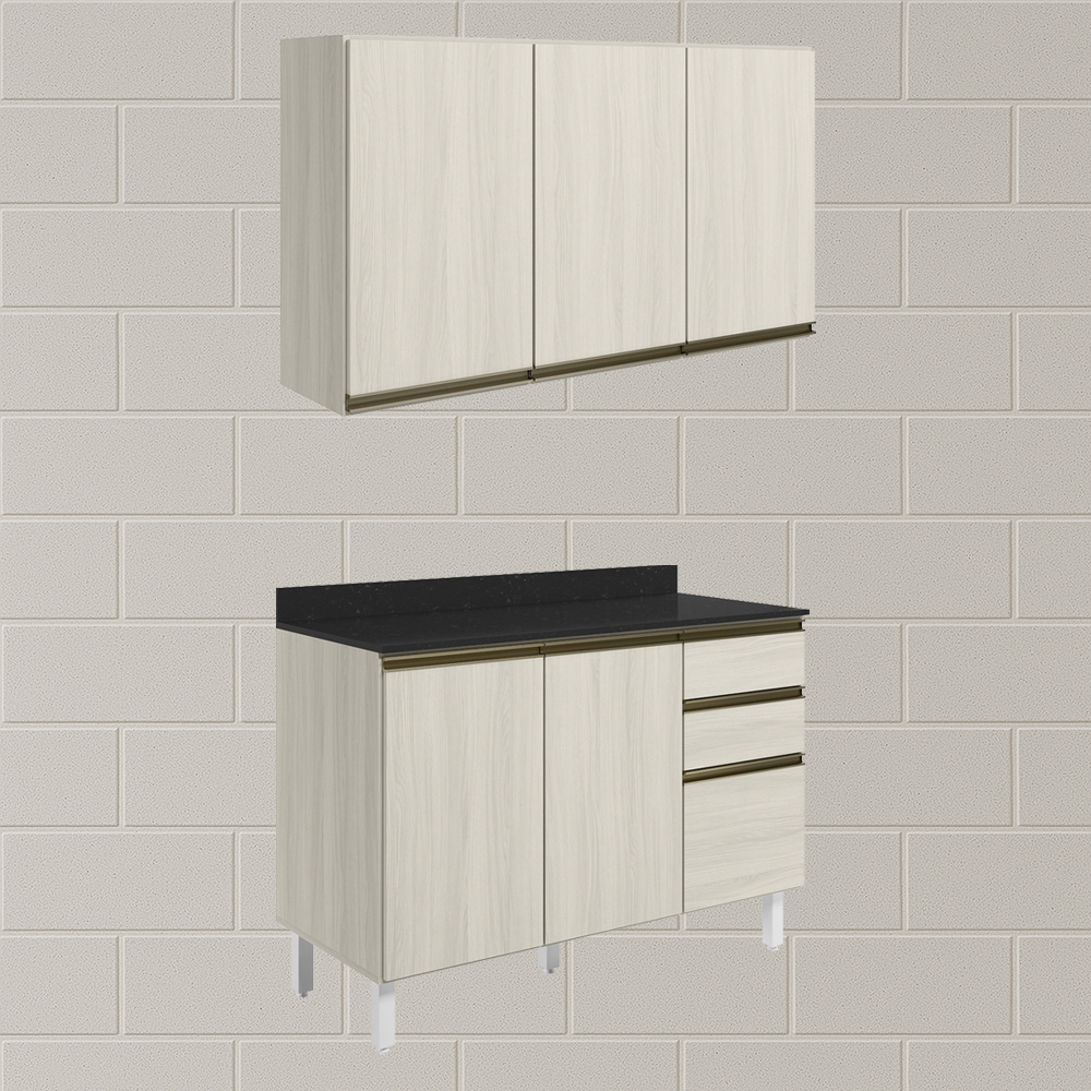 Armario Aereo Balcao Tampo 120cm MDF Kali Bianco Toq Bianco Toq Nicioli