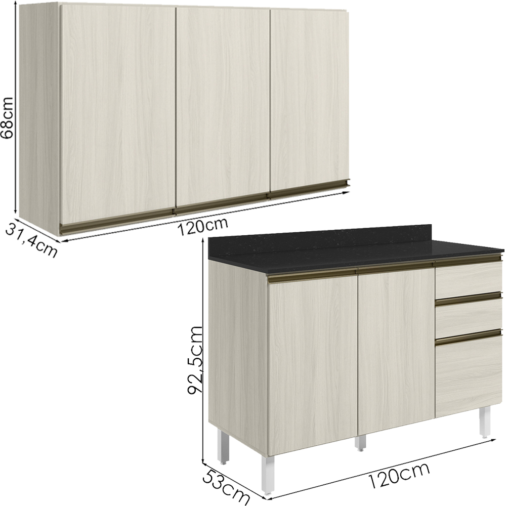 Armario Aereo Balcao Tampo 120cm MDF Kali Bianco Toq Bianco Toq Nicioli
